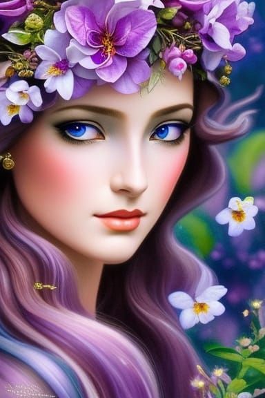 Azalea Fairy in Whimsical Watercolor Garden