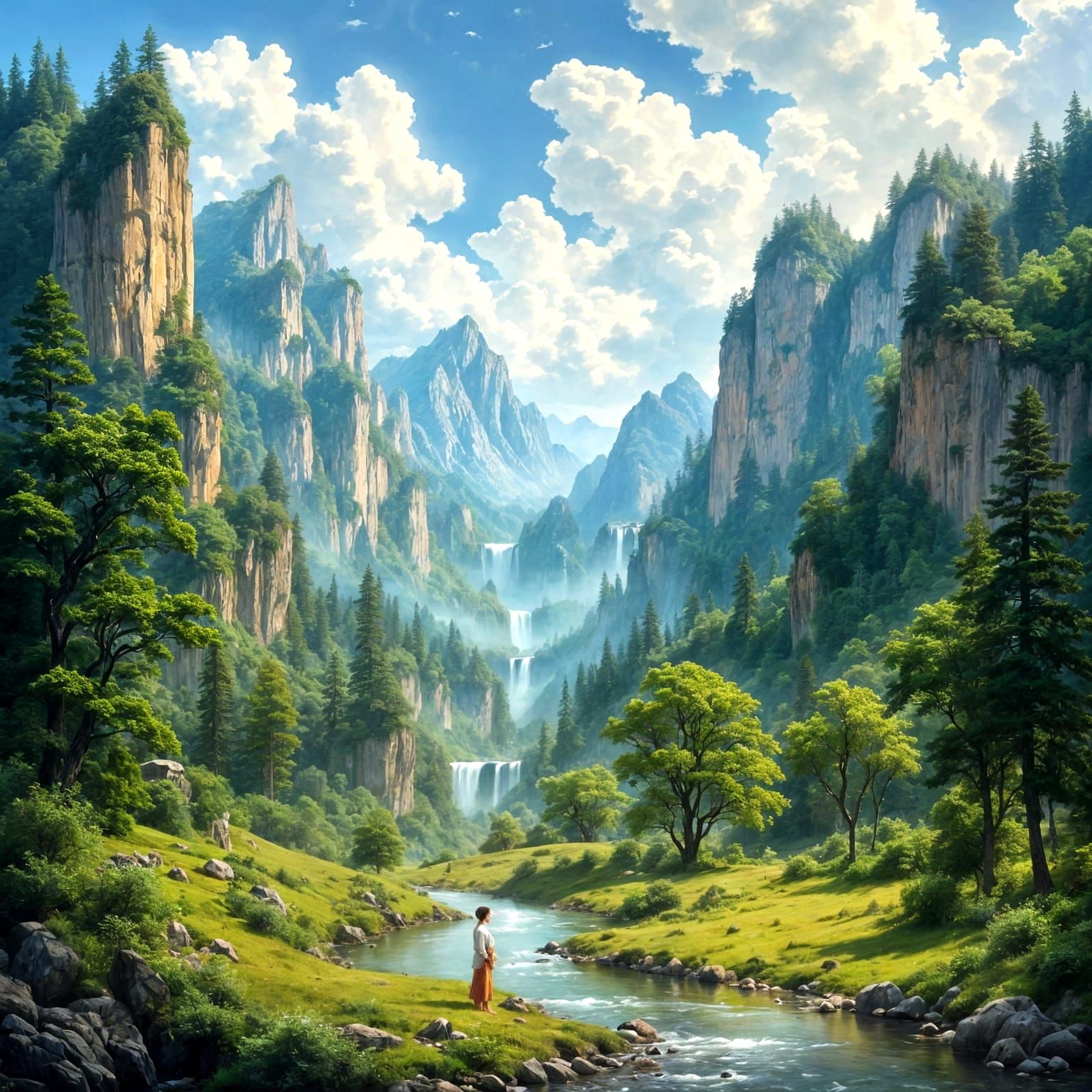 Lush Valley Landscape in Hudson River School Style