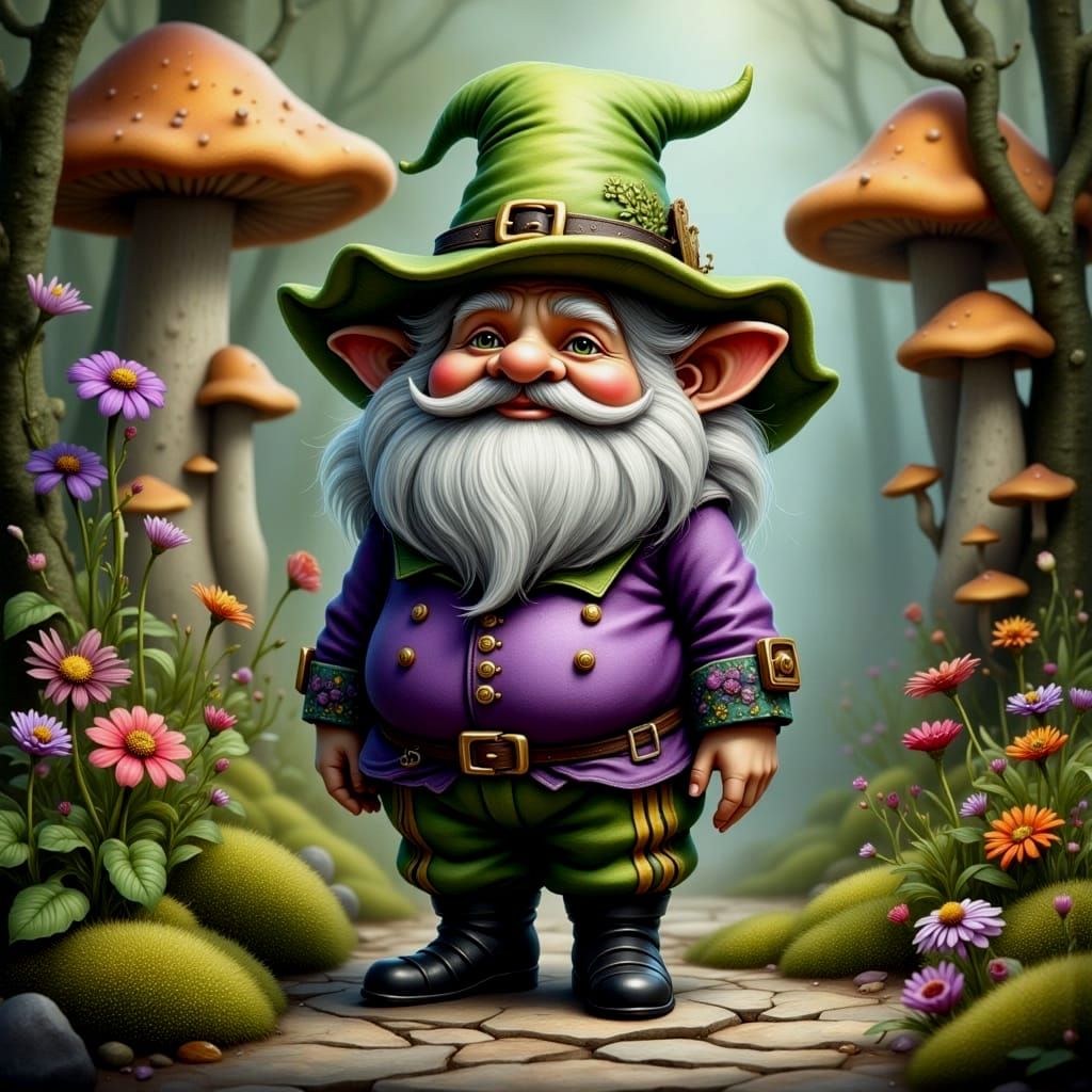 Whimsical Gnome in Vibrant Fantasy Attire