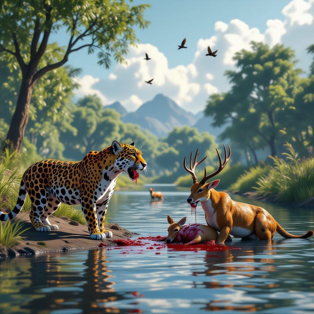 Jaguar and Leopard in Primeval Landscape, 3D Game Art