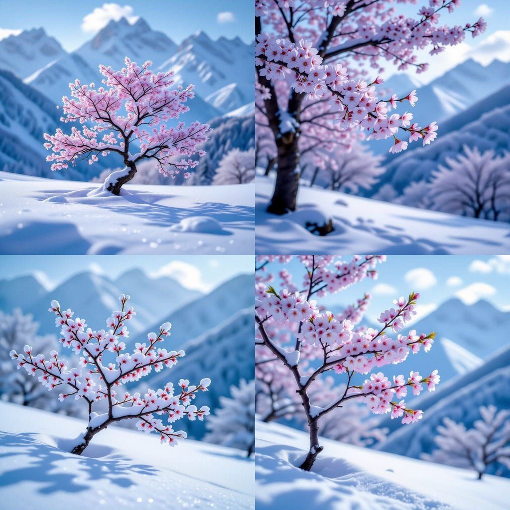 Dreamy Winter Sakura in Mountain Wonderland