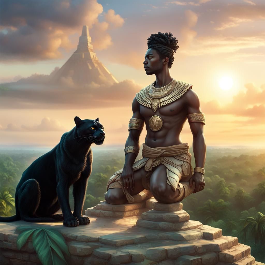 Black Panther and Mayan Warrior at Sunset
