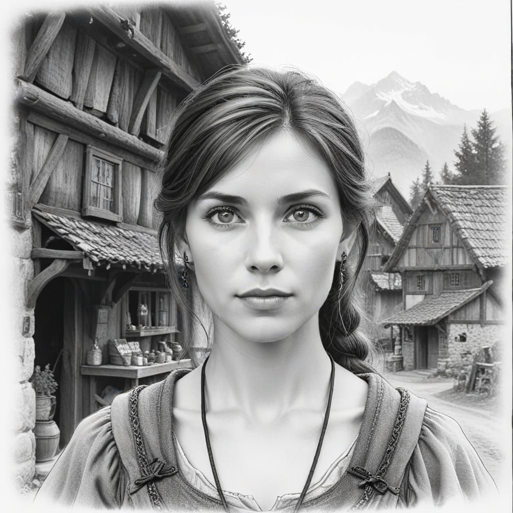 Medieval Fantasy Village Woman in Soft Focus