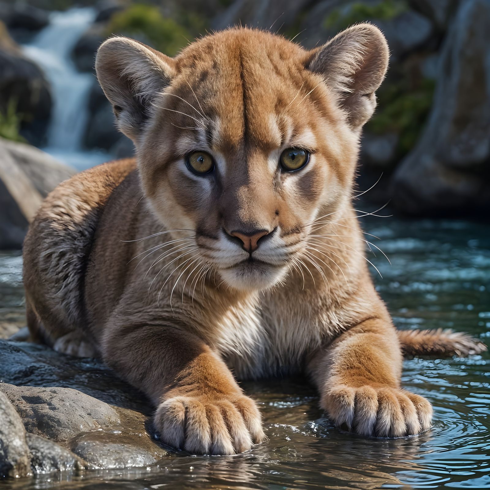 Surreal Mountain Lion Cub in Winter Wonderland Scene