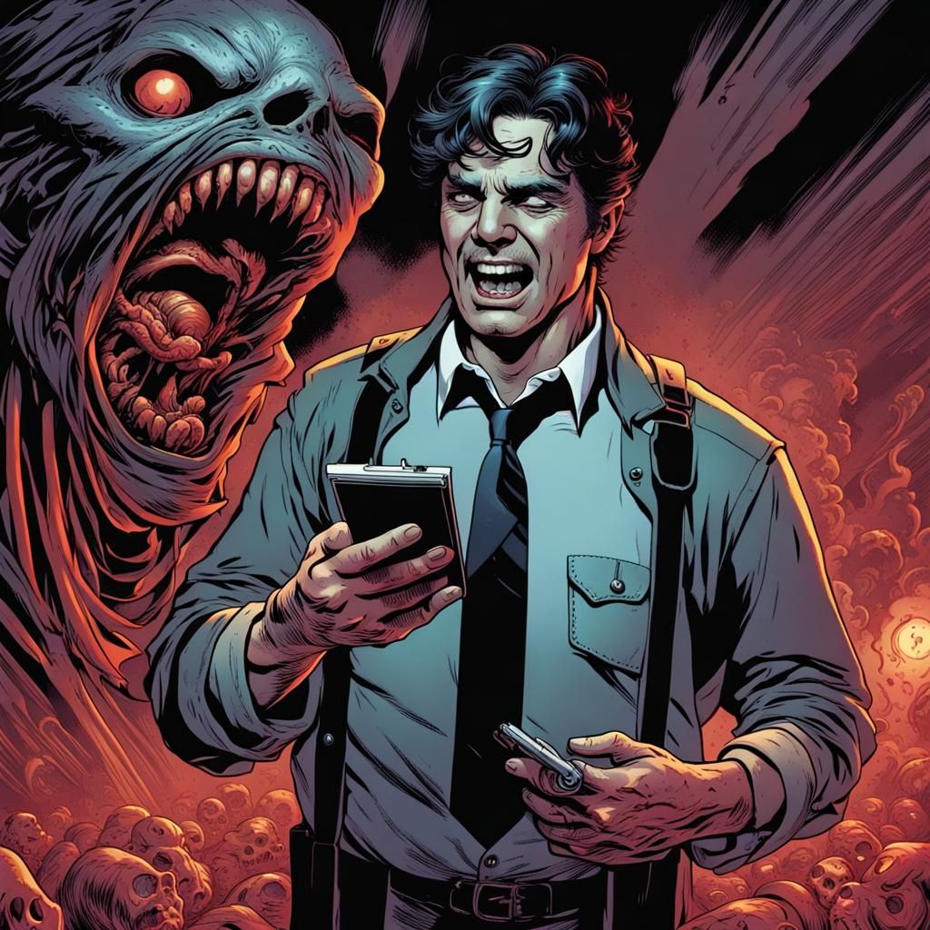 Horror Man with Voice Changer in Comic Book Art
