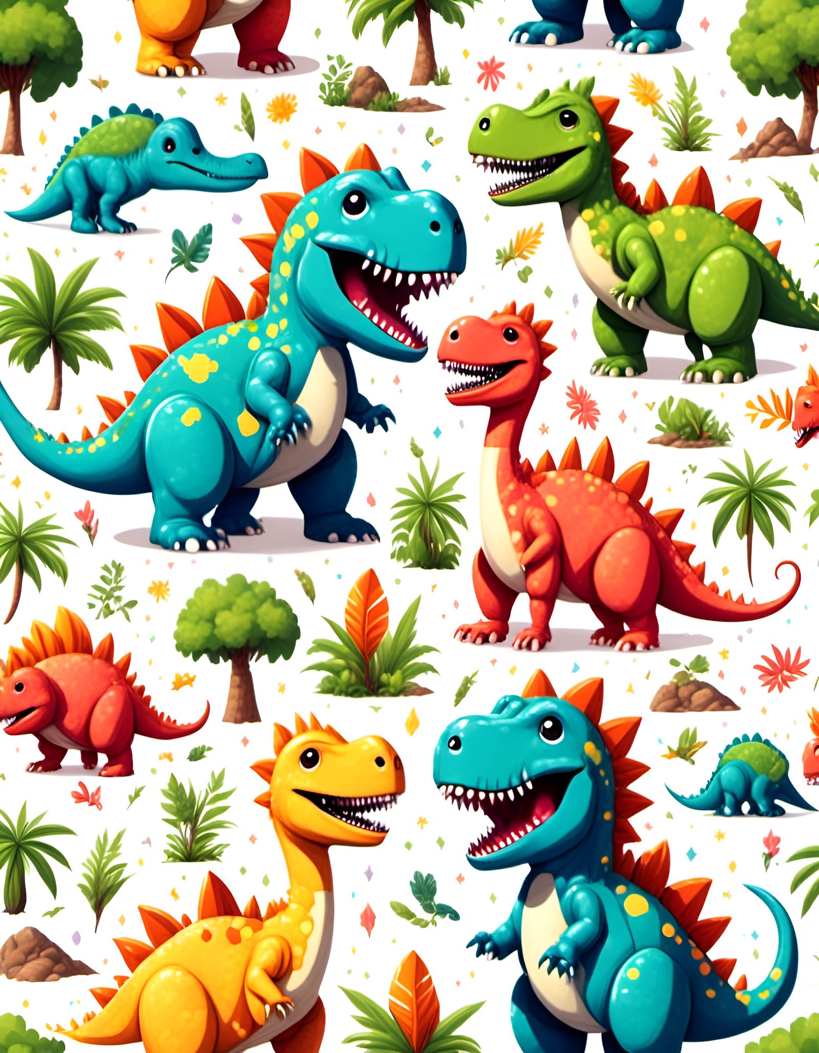 Dino Carnival: Adorable Dinosaurs in a Vector Graphic