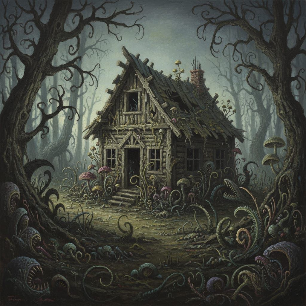 Horror Fantasy Cottage in Menacing Ancient Forest