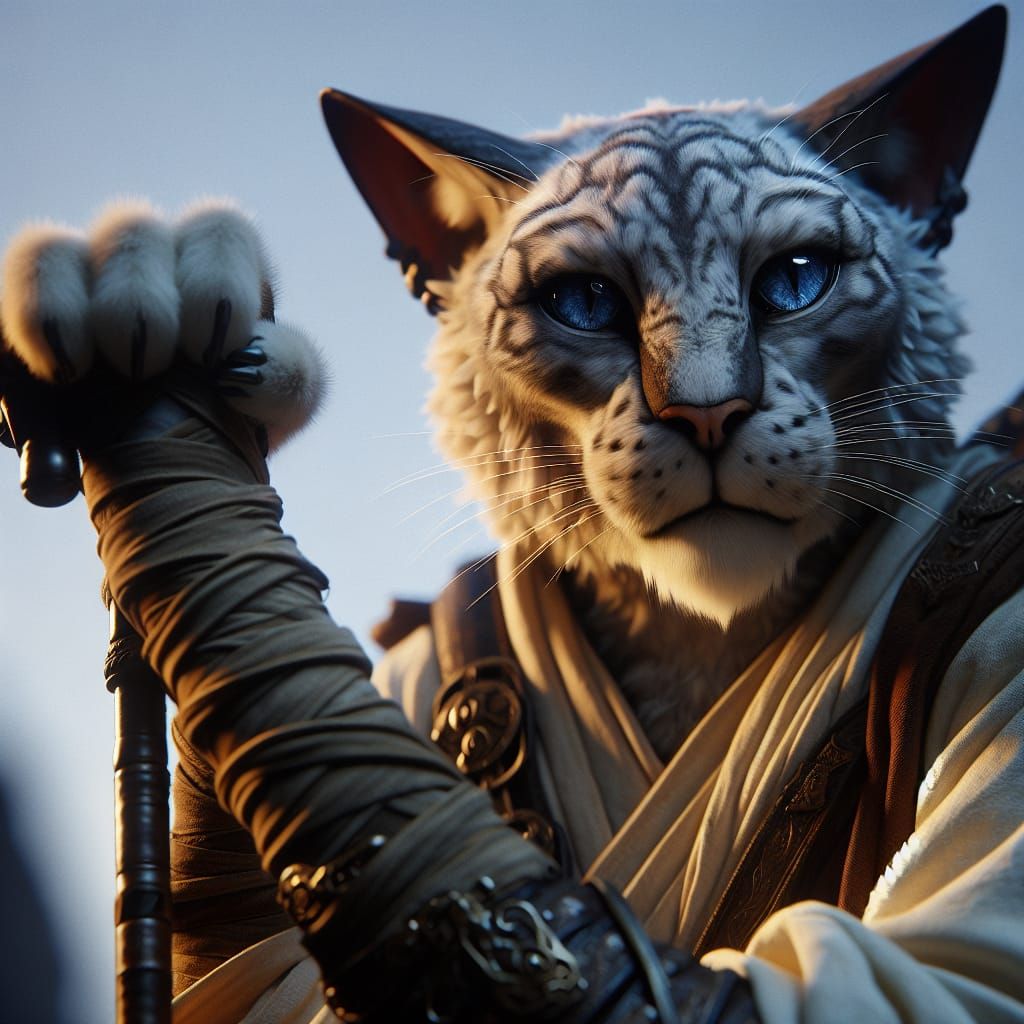 Hyperrealistic Tabaxi Monk in Cinematic Film Still