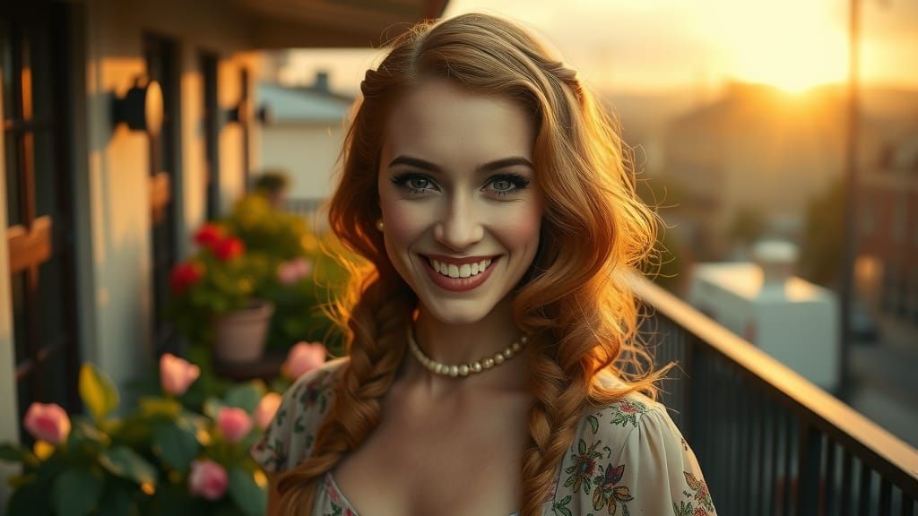 1940s Pin-Up Ginger Woman in Morning Sunlight
