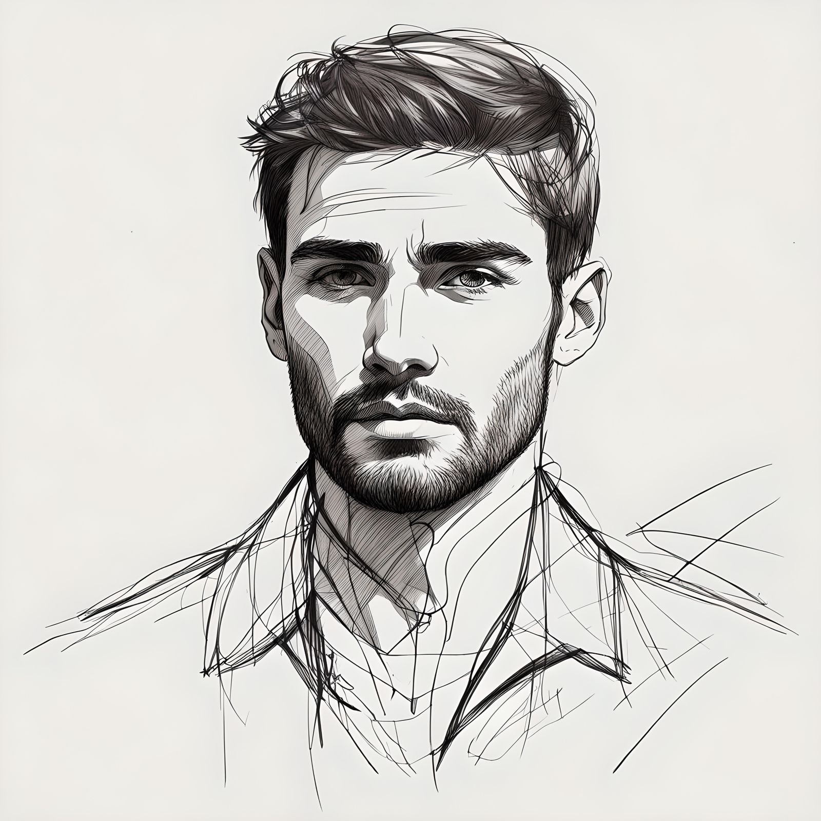Handsome Man with Teardrop: Efraín Malo Line Sketch