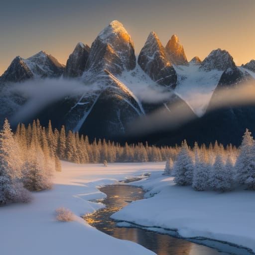 Serene Swiss Alps in Golden Hour Mist
