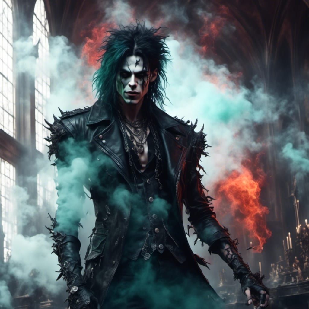 Goth Metalhead Portrait with Smoke, Digital Art