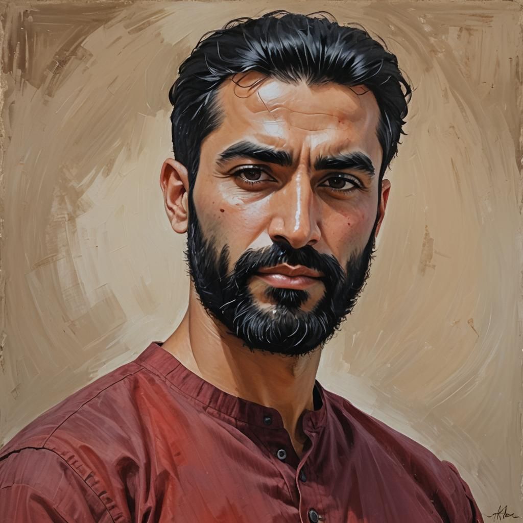 Handsome Arab Turkish Man in Impressionist Oil Painting