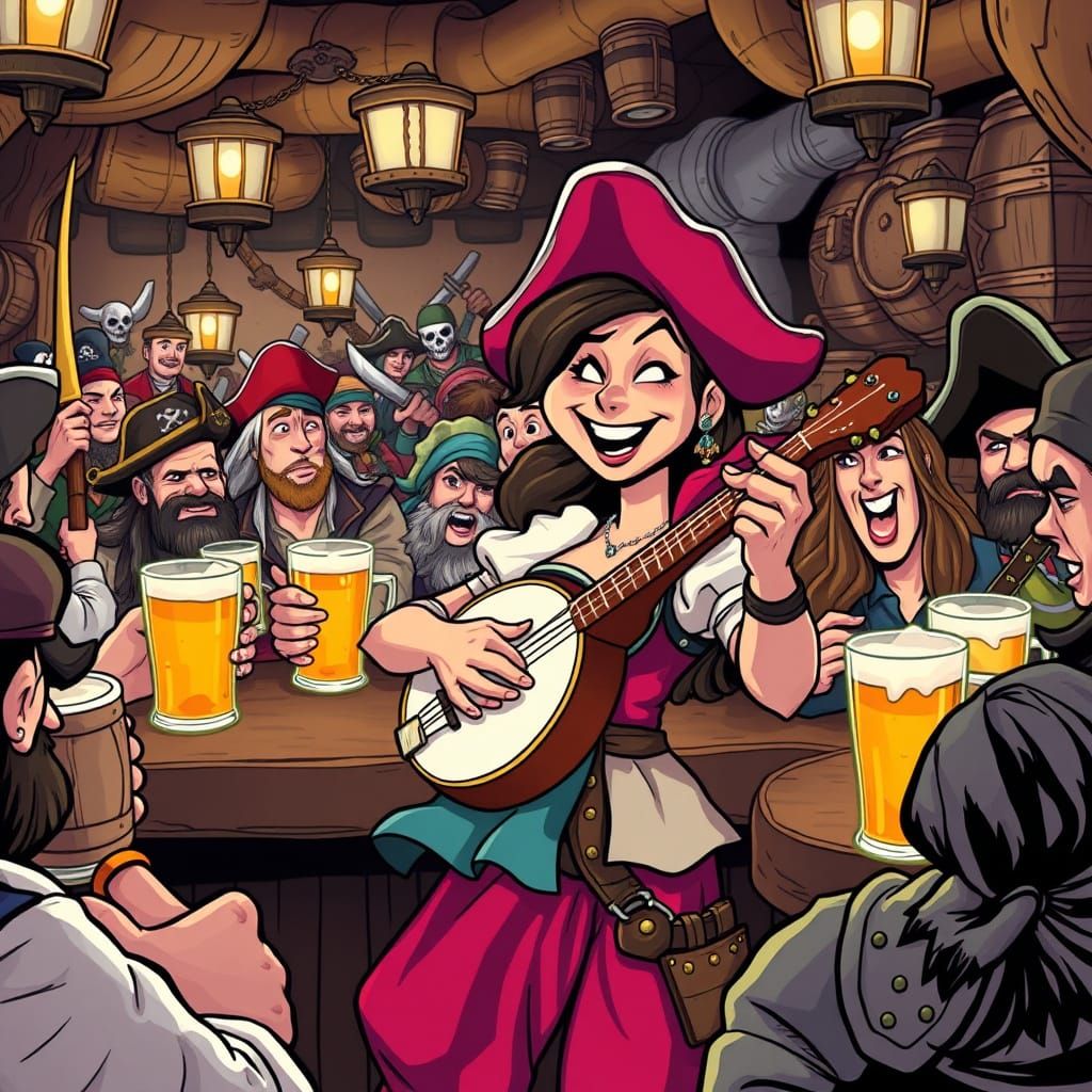 Pirate Tavern Scene in Comic Book Style