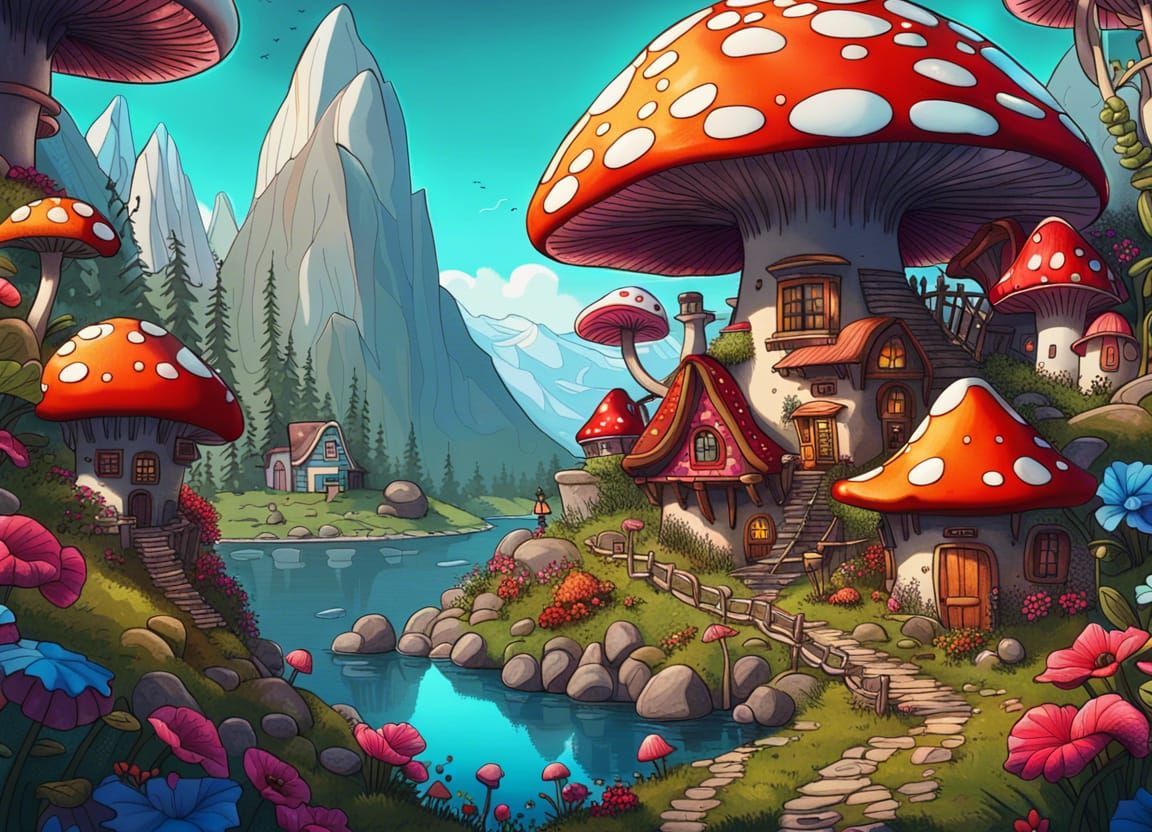 Enchanting Fairy Village with Mushroom Houses