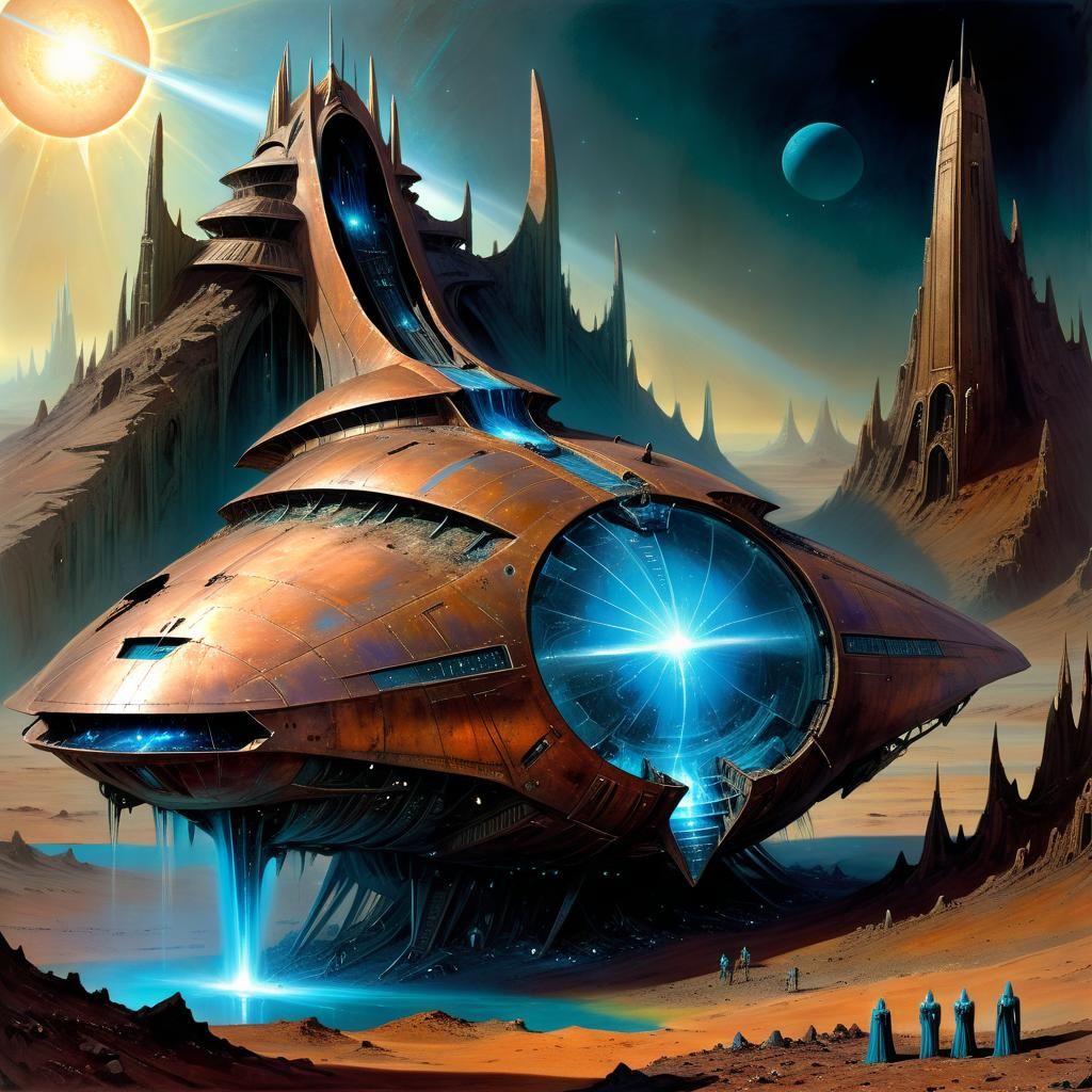 Crashed Sirius Starship in Solarpunk Extraterrestrial Landsc...