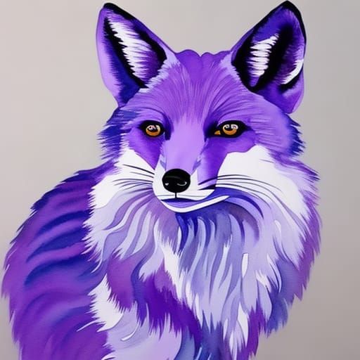 Purple Fox in Gouache Style Watercolor Painting