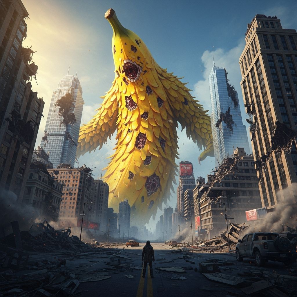 Banana Monster Rampage in a Sci-Fi Metropolis
