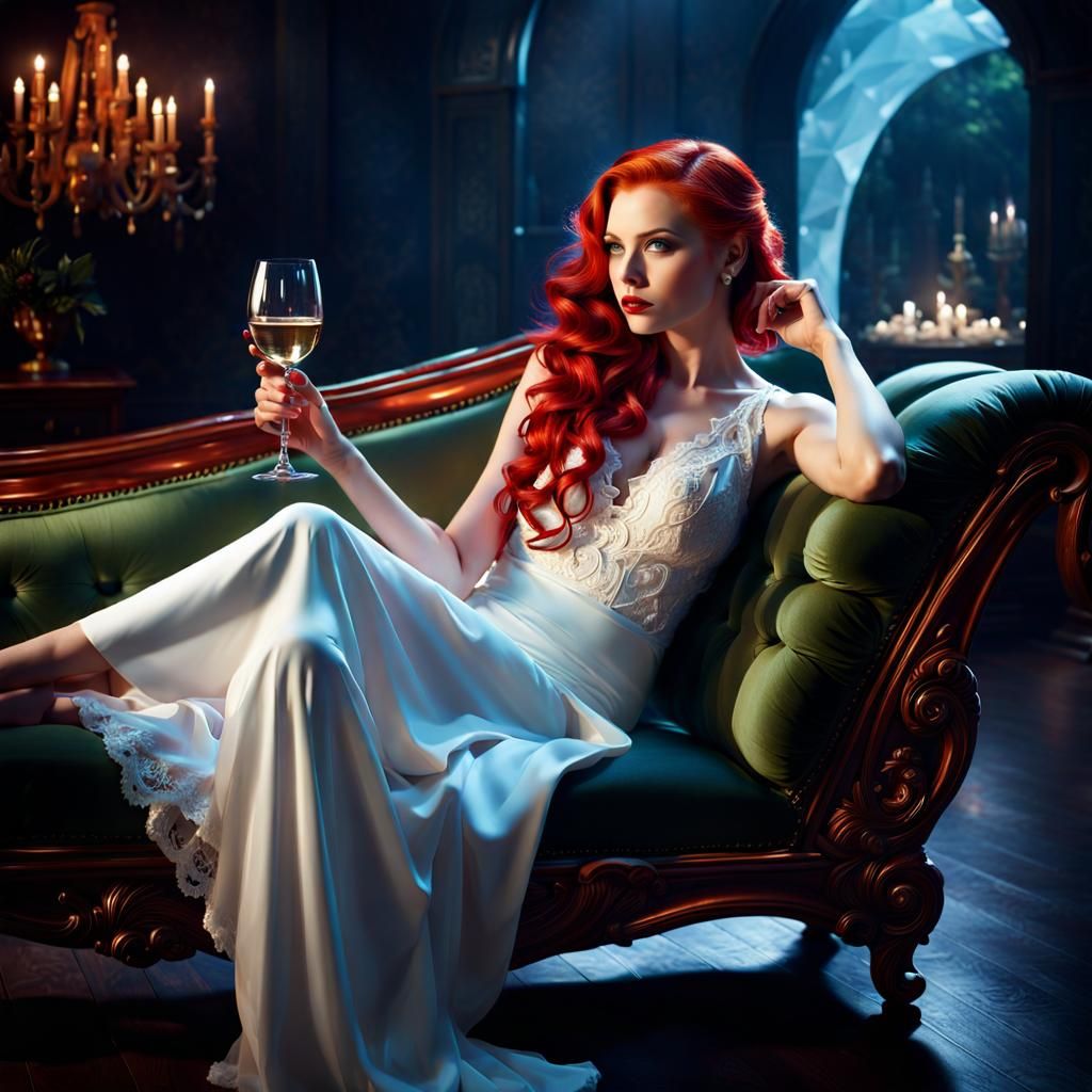 Woman with Red Hair Reclining, Fantasy Concept Art