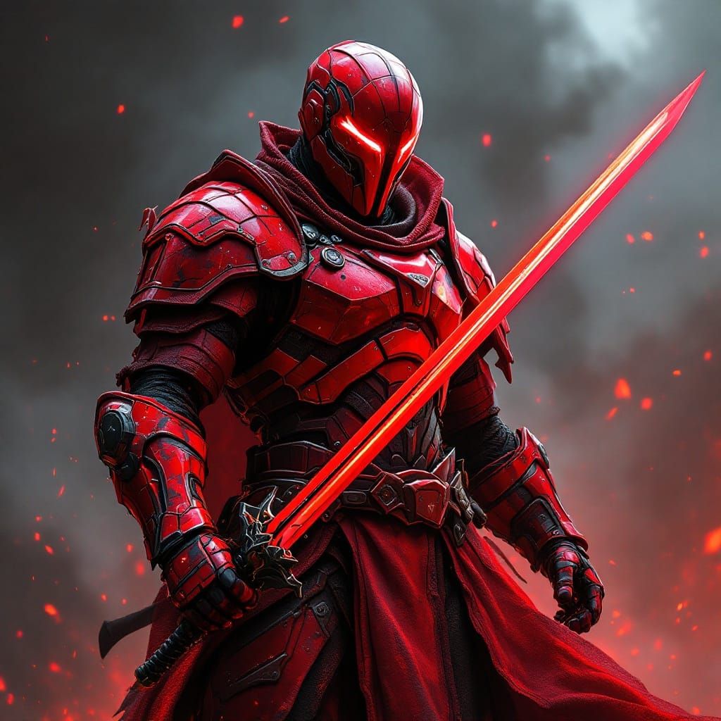 Cybernetic Knight in Intense Battle Scene