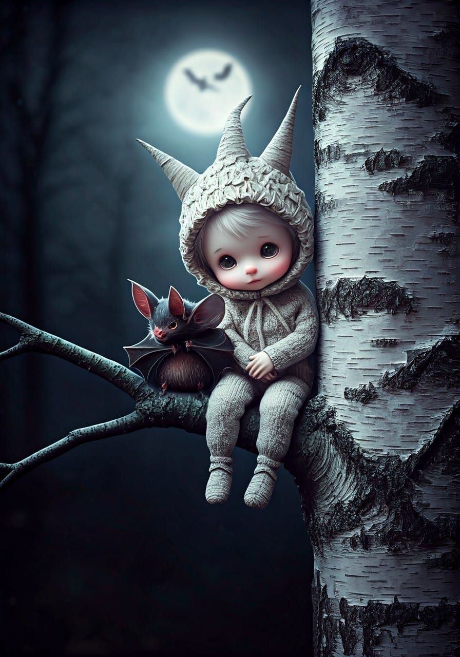 Adorable Creepy Birch Dryad Boy with Bat