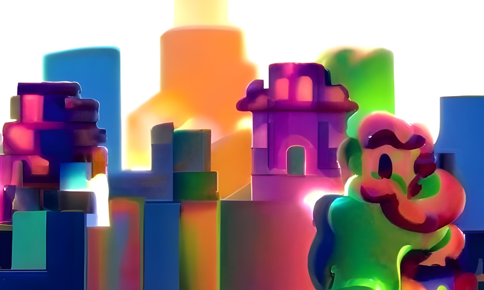 Super Mario in Holographic Eerie Fantasy Town