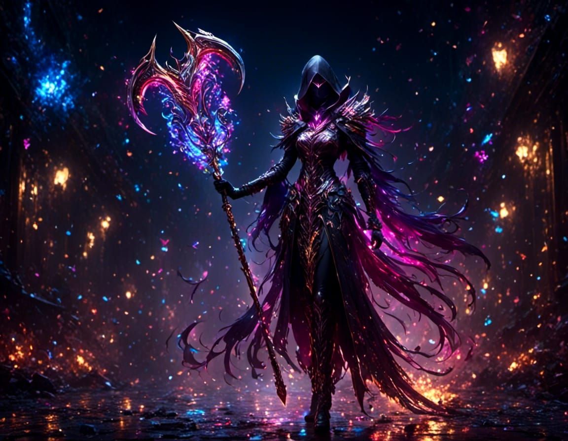 Magical Scythe Staff with Glowing Symbols