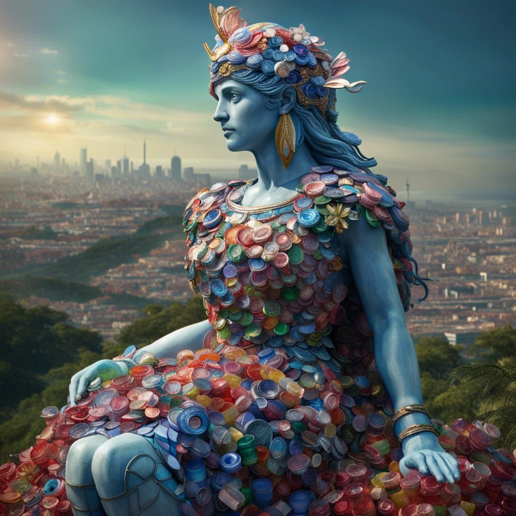 Athena Statue Made of Recycled Bottles