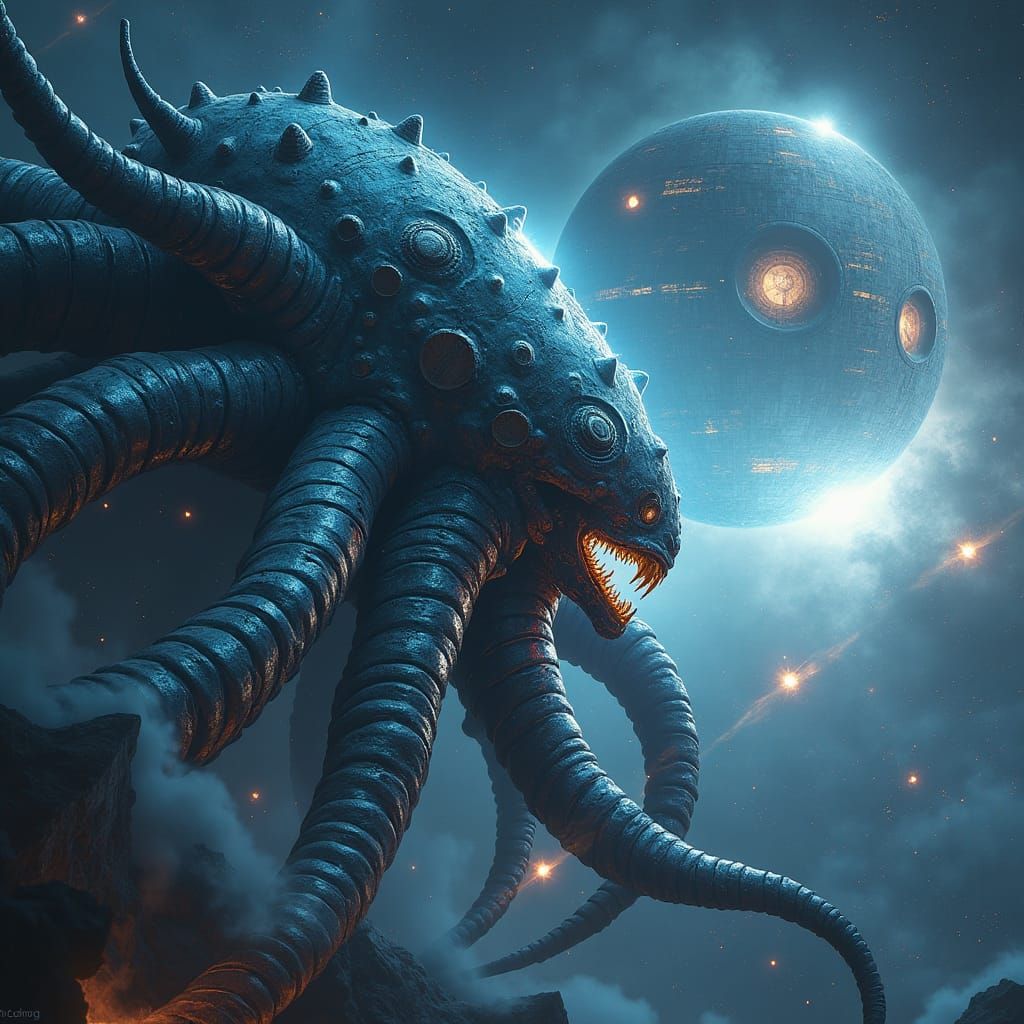 Epic Biomechanical Kraken vs Death Star Battle