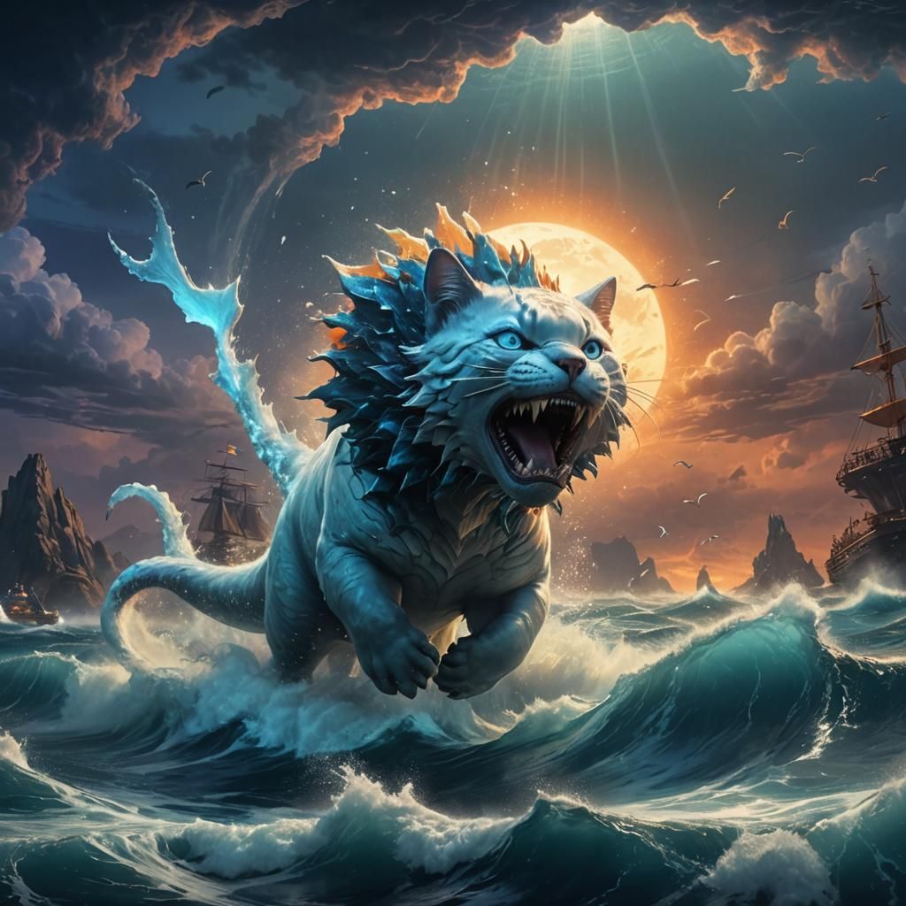 Glowing Cat Commands Seas on Megalodon