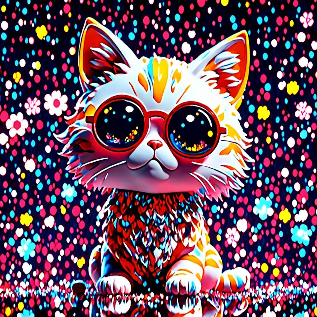 Bobblehead Cat with Sunglasses in Dreamy Darkness