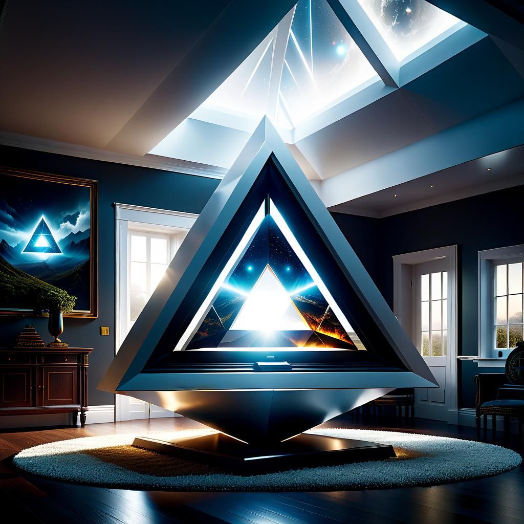 White Energy Tetrahedron in a House: Digital Matte Painting