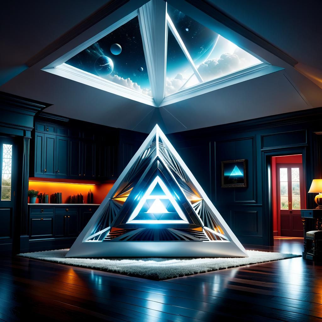 White Energy Tetrahedron in Dramatic Digital Painting