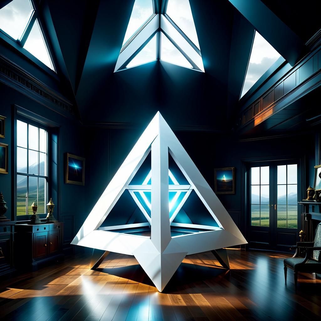 White Energy Tetrahedron in House: Digital Matte Painting