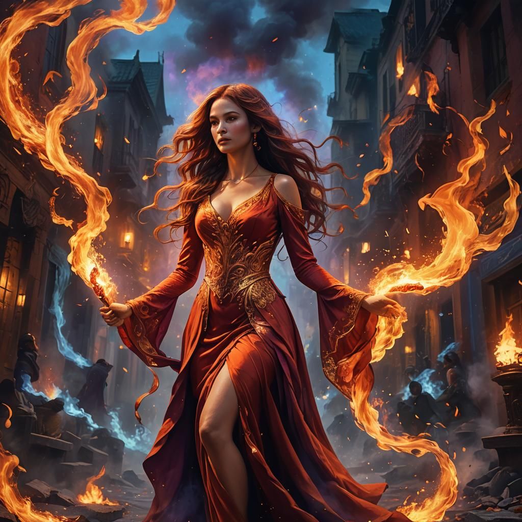 Lady in Flaming Dress: Fantasy Concept Art
