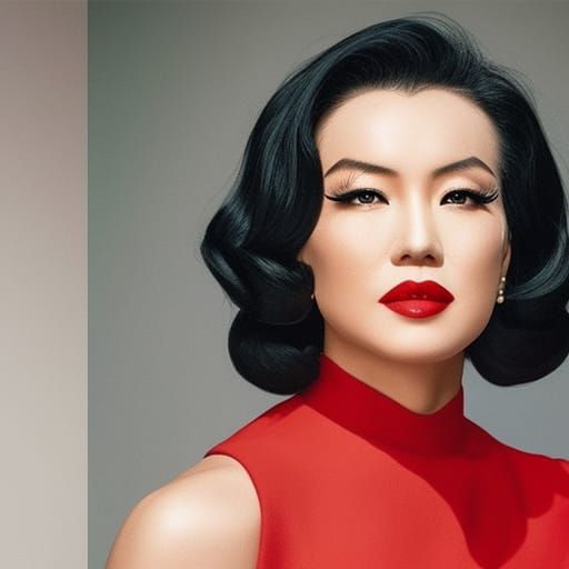 Attractive Woman in Red Dress: Detailed Digital Portrait