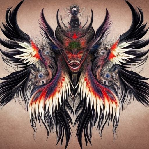 Many-Faced Winged Creature in Photorealistic Style