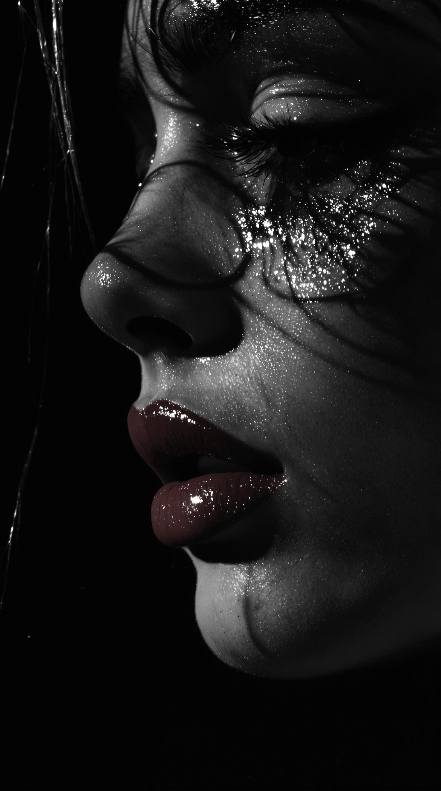 Minimalist Portrait of Woman with Shadow and Red Lips