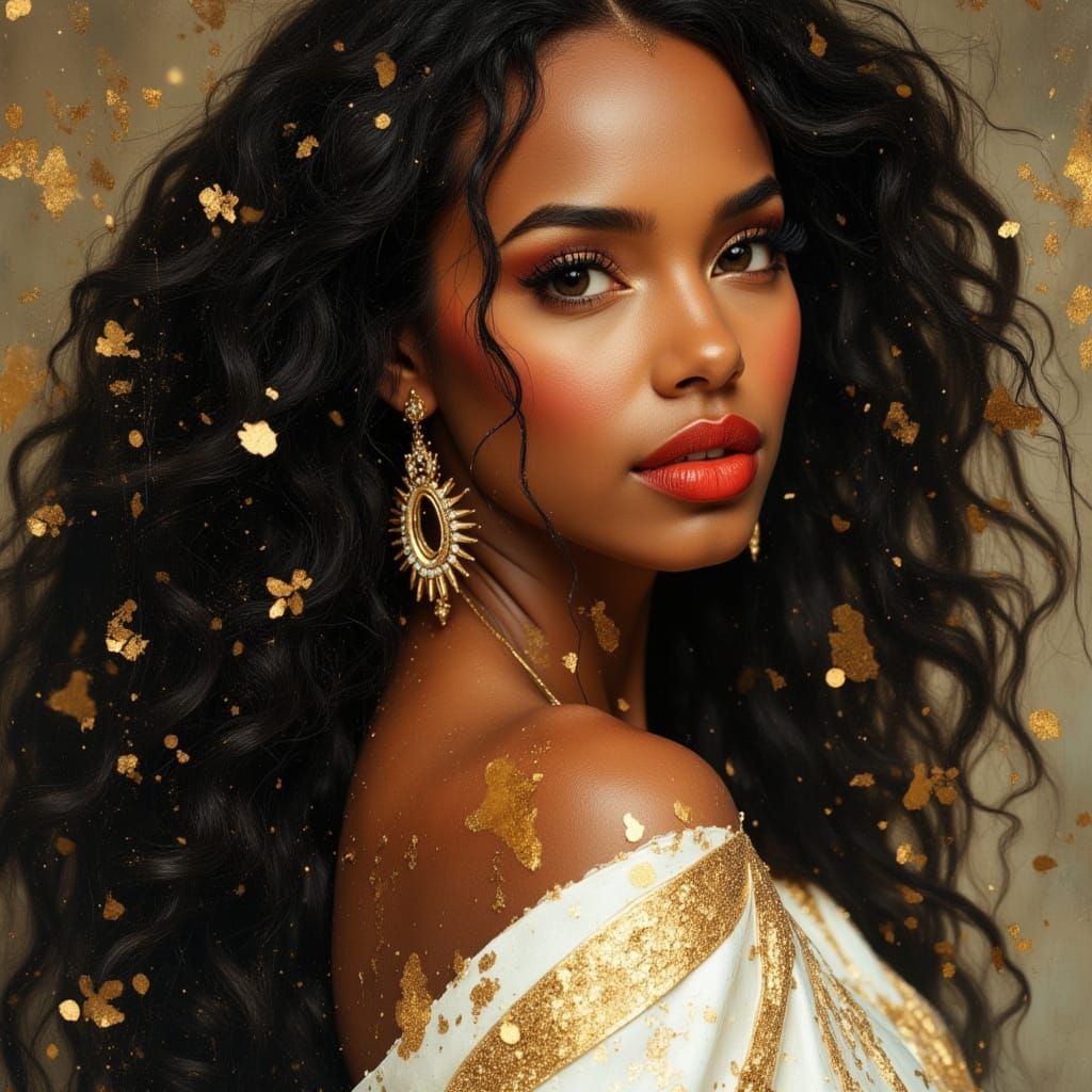 Elegant African Goddess Portrait in Hyperrealistic Style