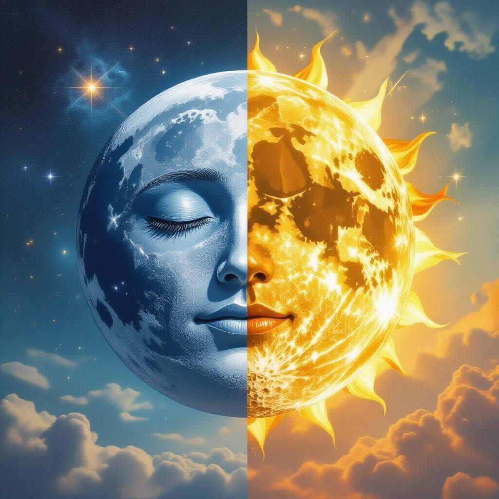 Holographic Sun and Moon Astral Illustration