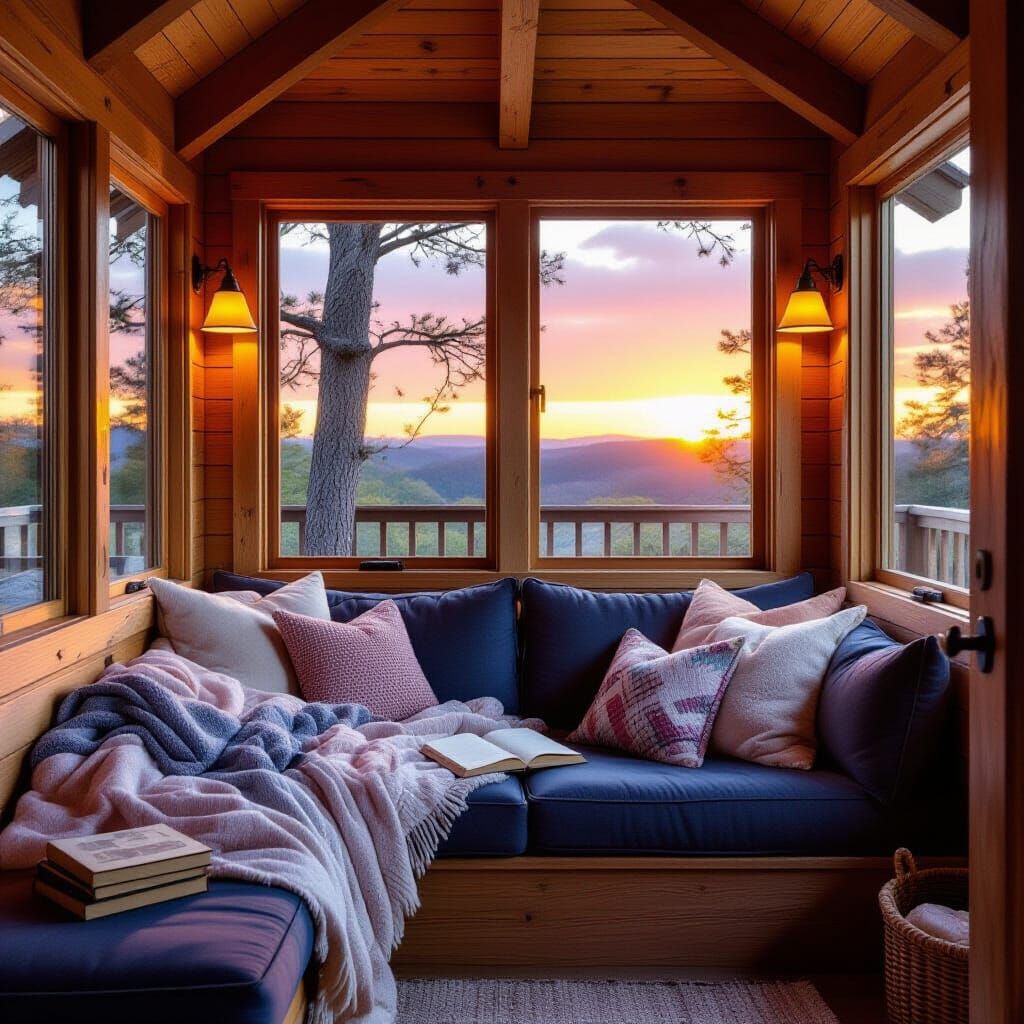 Sunset Reading Nook in Rustic Treehouse