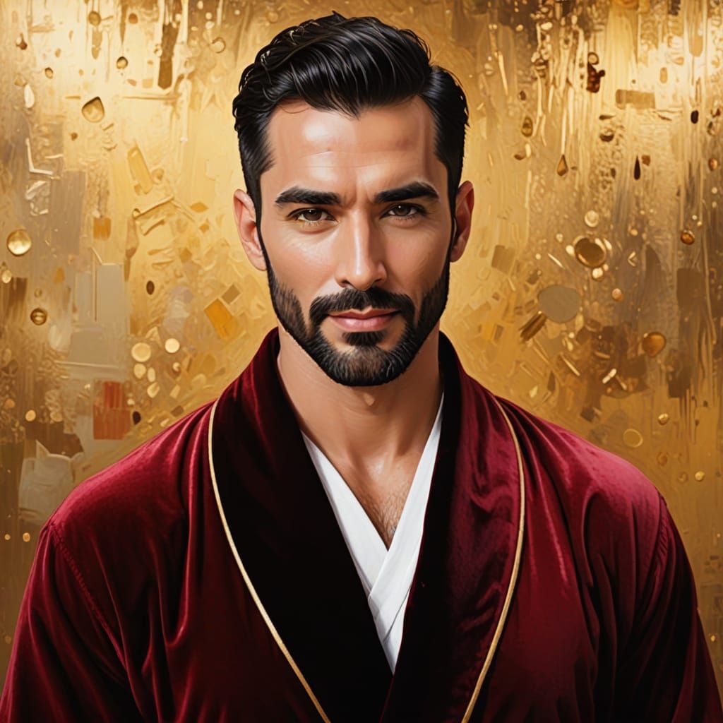 Handsome Man in Red Velvet Robe, Alcohol Ink Style