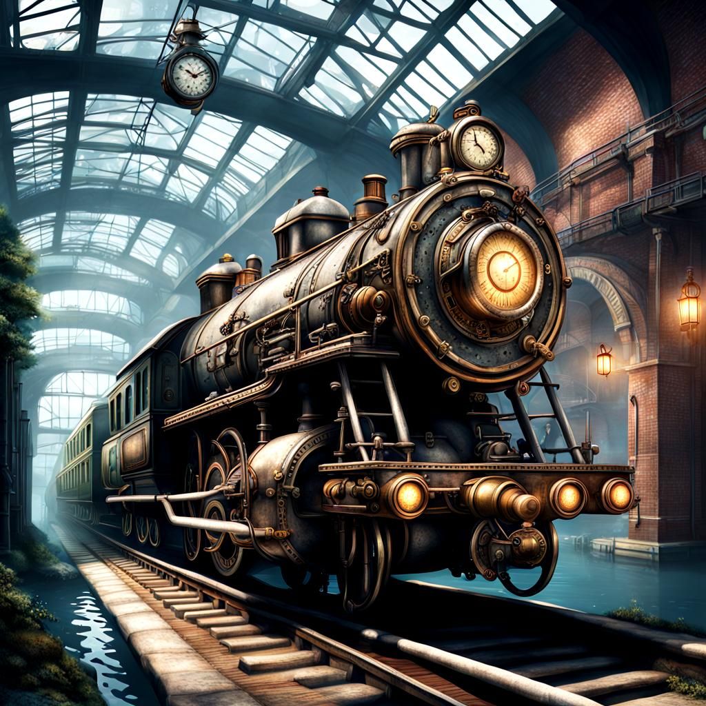 Underwater Steampunk Train Station