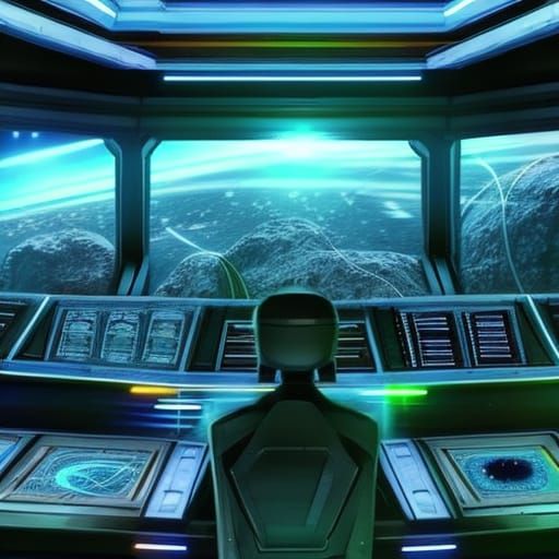 Futuristic Spaceship Control Room with Planet View