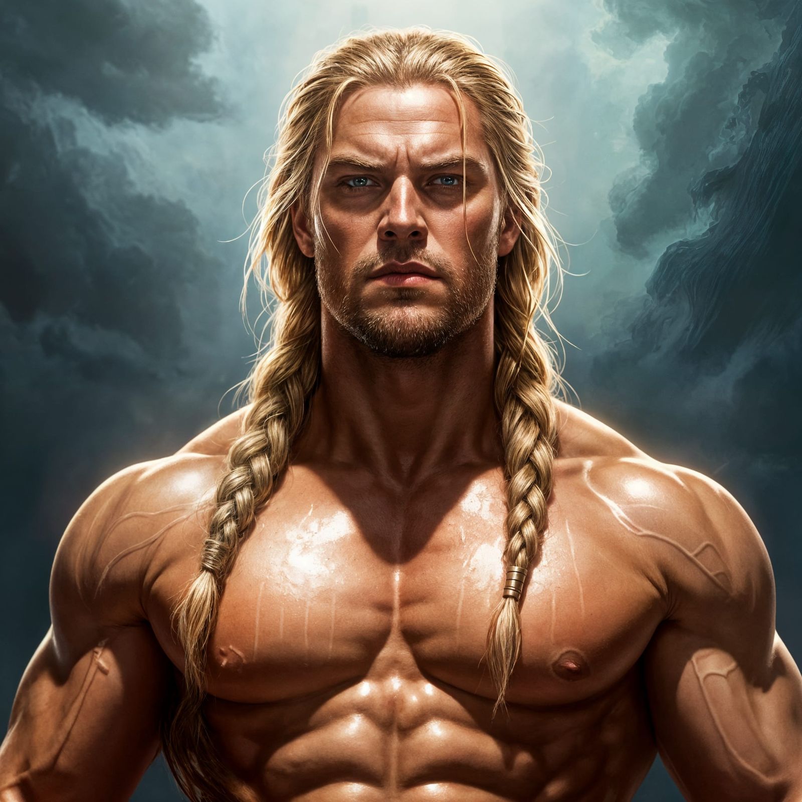 Handsome Thor Face and Neck Close Up