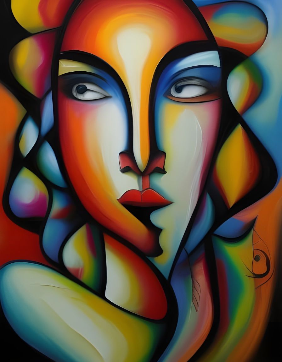 Colorful Abstract Face in Cubist Style