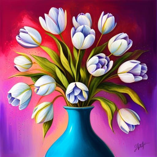 Turquoise Tulips in Graffiti Art Style