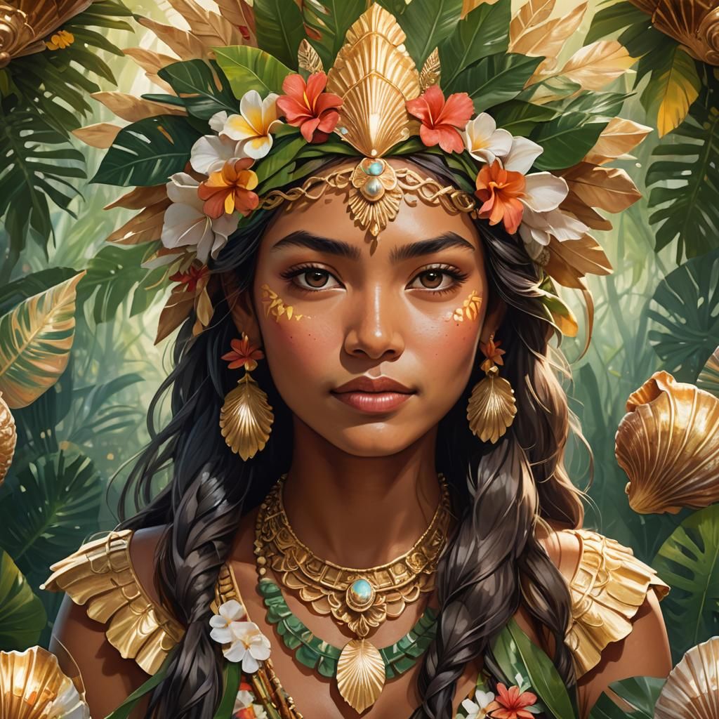 Hawaiian Kahuna Woman Portrait in Fantasy Style