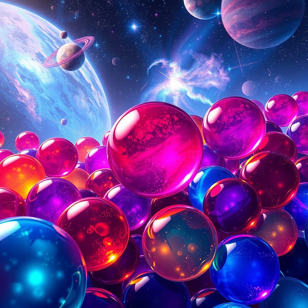 Luminous Glass Spheres Reflecting a Cosmic Dreamscape