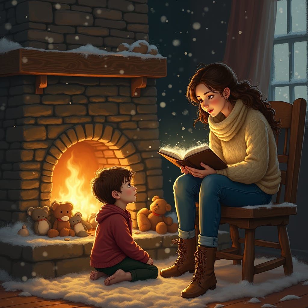 Cozy Family Storytime by the Fireplace
